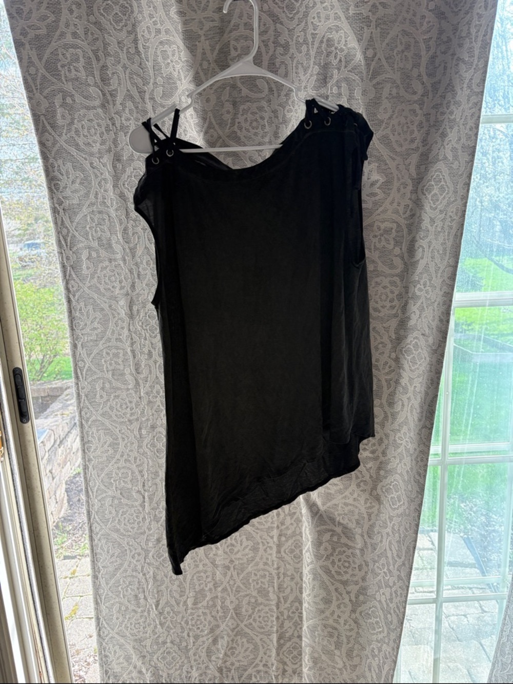 Rock & Republic Large Black Asymmetric Shoulder-Tie Women's Top - NWT